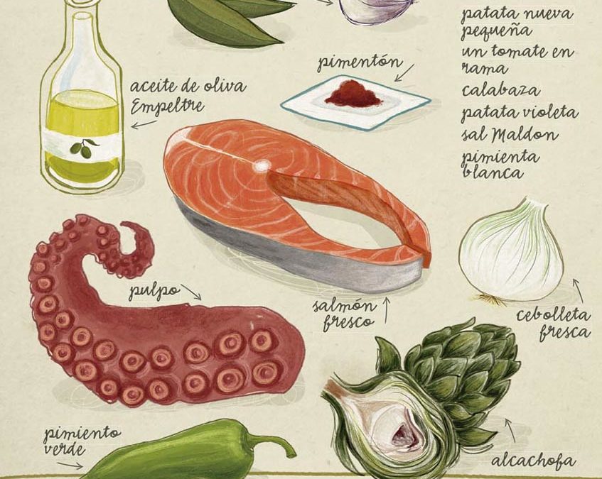 VERDURITAS ASADAS RELLENAS DE SALMÓN CON PULPO LAMINADO   – Javier Burguete    – Restaurante Iru Bide (LUMBIER)